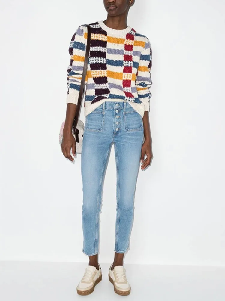 

Джинсы женские Стрейчевые с завышенной талией, повседневные узкие брюки-карандаш до щиколотки, на пуговицах, с двумя карманами