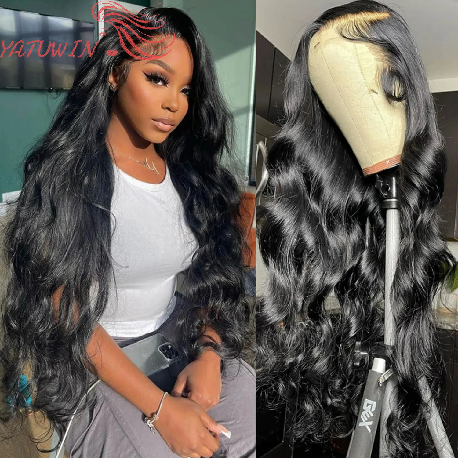 

YATUWIN 13x6 HD Human Hair Lace Frontal Wig Transparent Body Wave Human Hair Wigs For Women Pre Plucked 360 Lace Frontal Wig