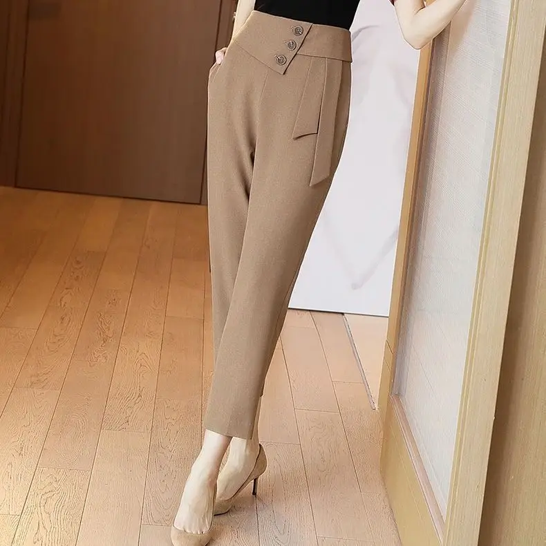 2023 Spring Autumn Women Fashion High Waist Suit Pants Female Solid Color Pockets Pants Ladies Straight Casual Trousers O287