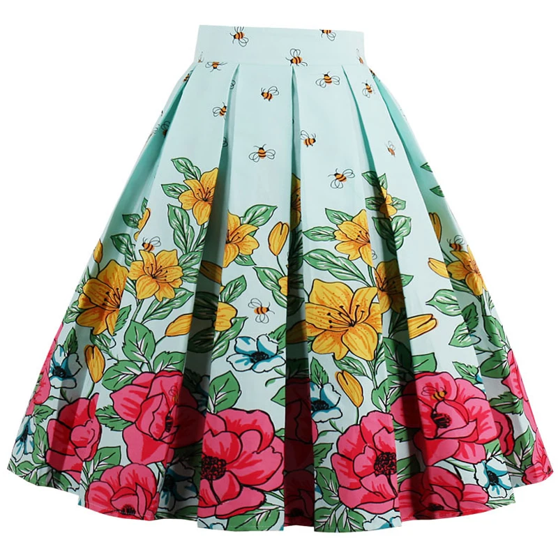 Юбка женская летняя плиссированная трапециевидная с высокой талией цветочным