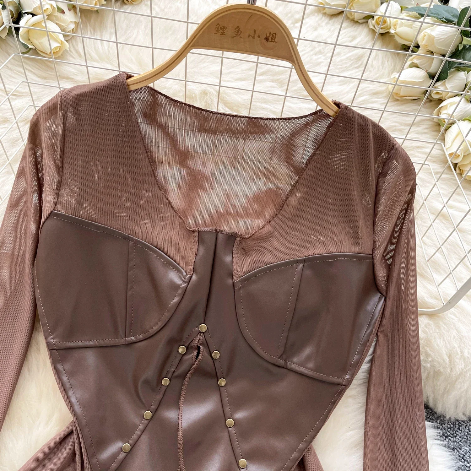 Топ женский винтажный Состаренный с длинным рукавом шикарный облегающий