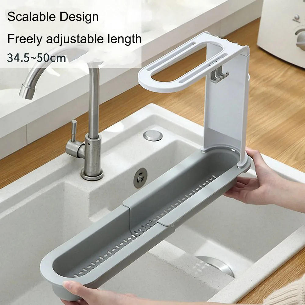 

Sink Drain Rack Retractable Spoonge Storage Holder Faucet Shelf Kitchen Storage Rack Hook Chopsticks Sponge Holder Organization