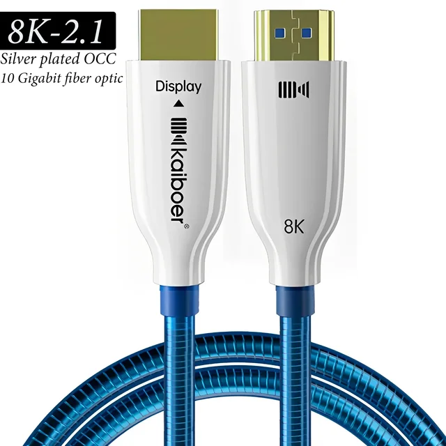 Оптоволоконный кабель HDMI Kaiboer 8K OCC посеребренный 10-гигабитный оптоволоконный кабель HDMI 2,1 8K 60 Гц 4K 120 Гц 48 Гбит/с шнуры