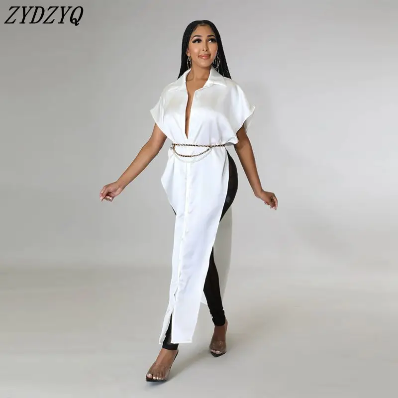 

ZYDZYQ Tops Women Long Sexy Shawl Blouses Summer Black White Single-breasted Shirts Tops Female Lounge Streetwear Wholesale