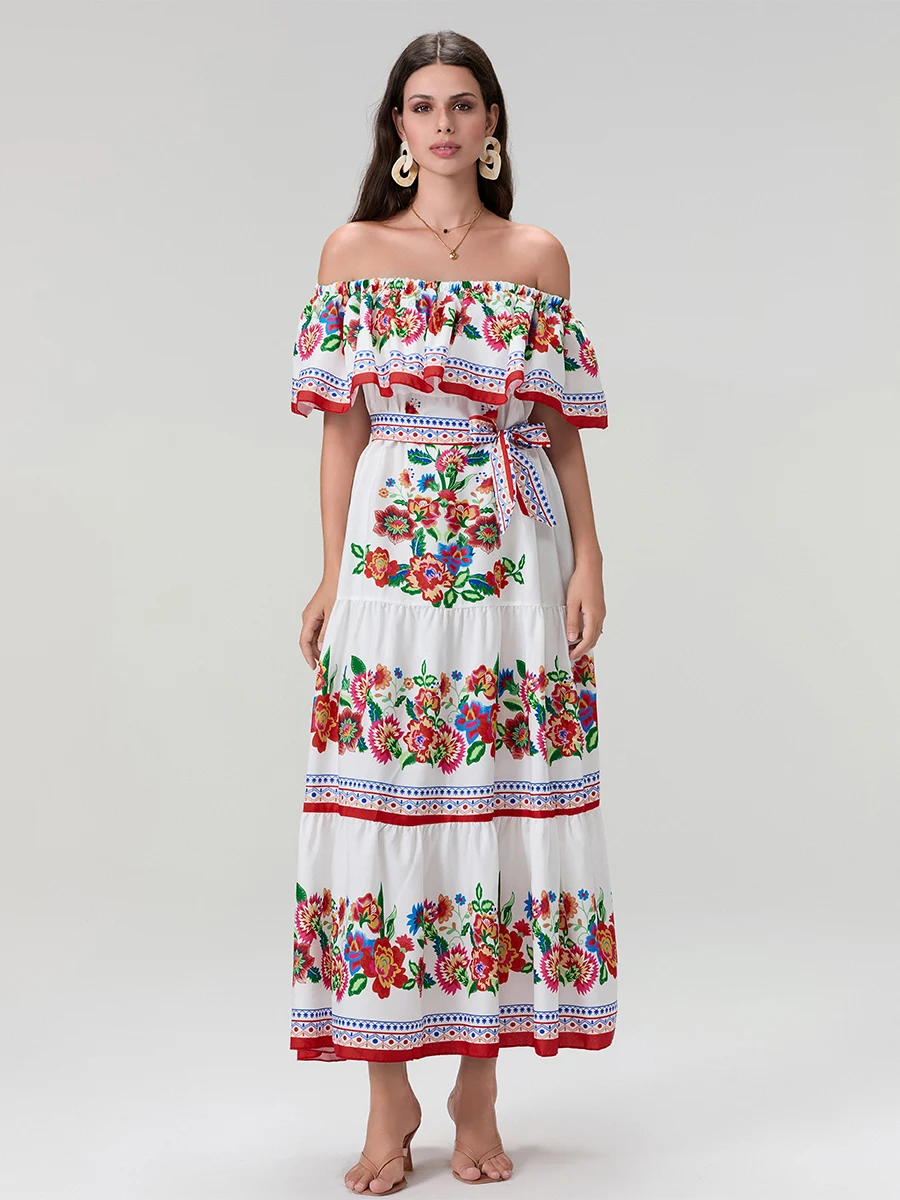 Женское длинное платье без бретелек летнее пляжное с цветочным принтом вырезом