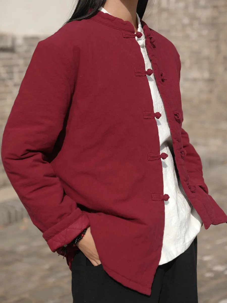 Новое китайское базовое хлопково-льняное однотонное короткое пальто с хлопковой