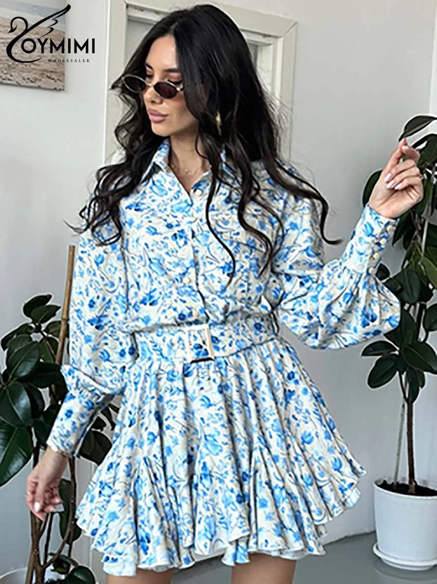 Oymimi Элегантный женский комплект из 2 предметов с синим принтом модные рубашки