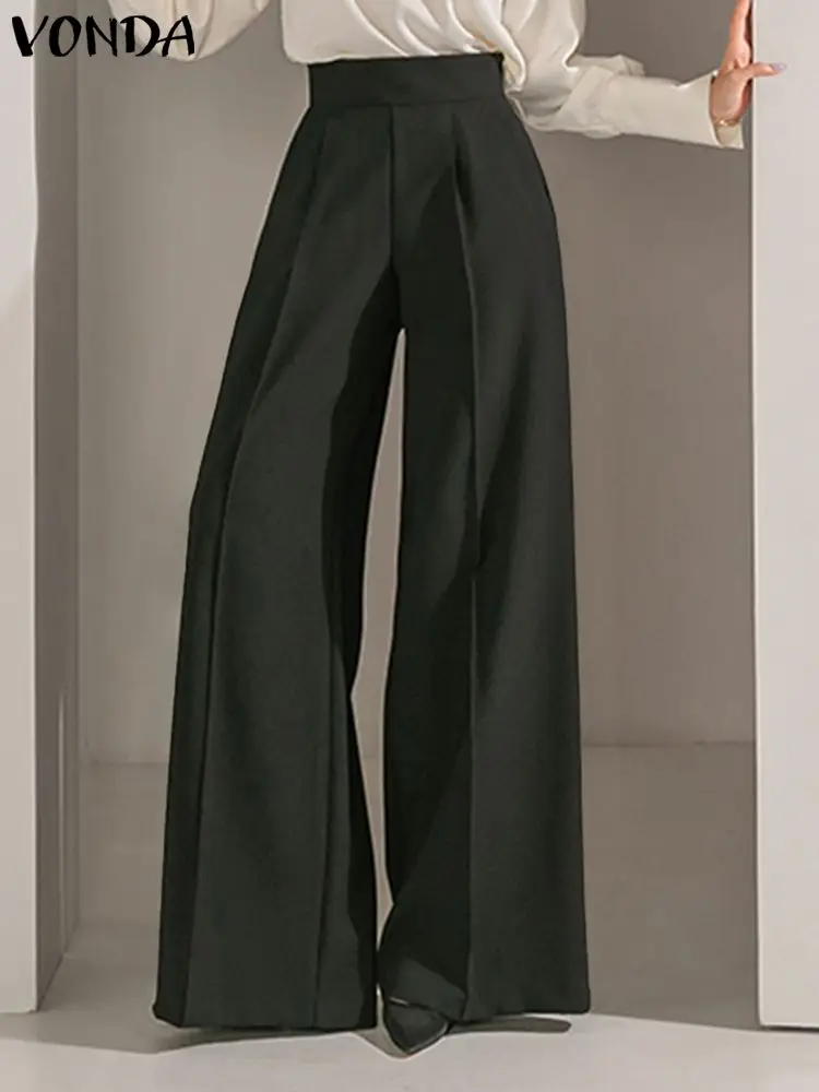 

VONDA Women Long Pants Fashion Elegant OL Style Wide Leg Trousers 2023 Summer Zipper High Waist Party Streetwear Pantalon Femme