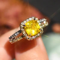 foydjew fashion luxury double layer full zircon princess square yellow simulation diamond rings open adjustable ring for women