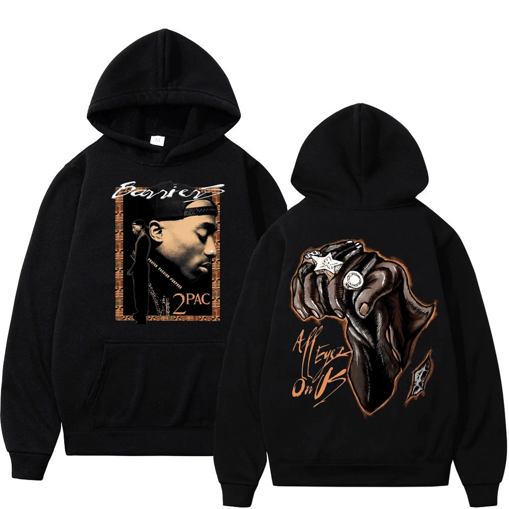 

Gangsta Rap 2PAC Tupac Shakur Vintage Hoodie Men Women Hip Hop Streetwear Black Fleece Hooded Pullover Long Sleeves Sweatshirt