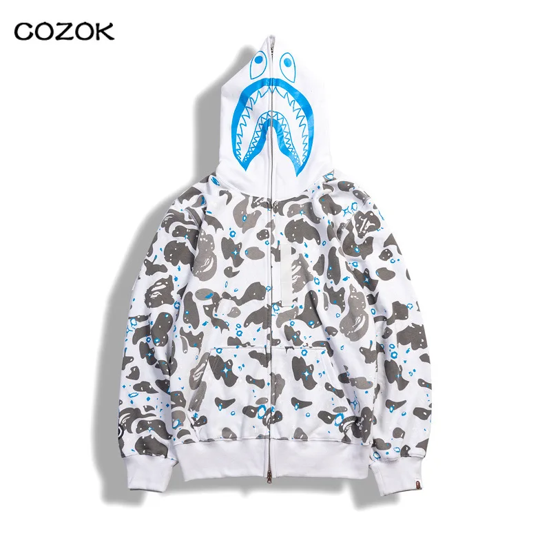 

2022 Star-spotted glow-in-the-dark sweatshirt Bape Shark Head Star-spotted Luminous Long-sleeve Hooded Sweatshirt