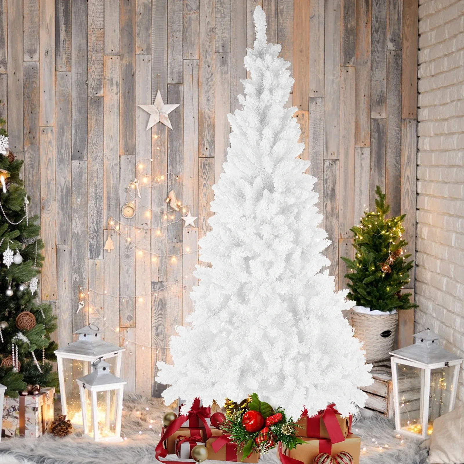 

White Artificial Snow Flocked Christmas Tree, 7ft Full Tree, With Metal Stand