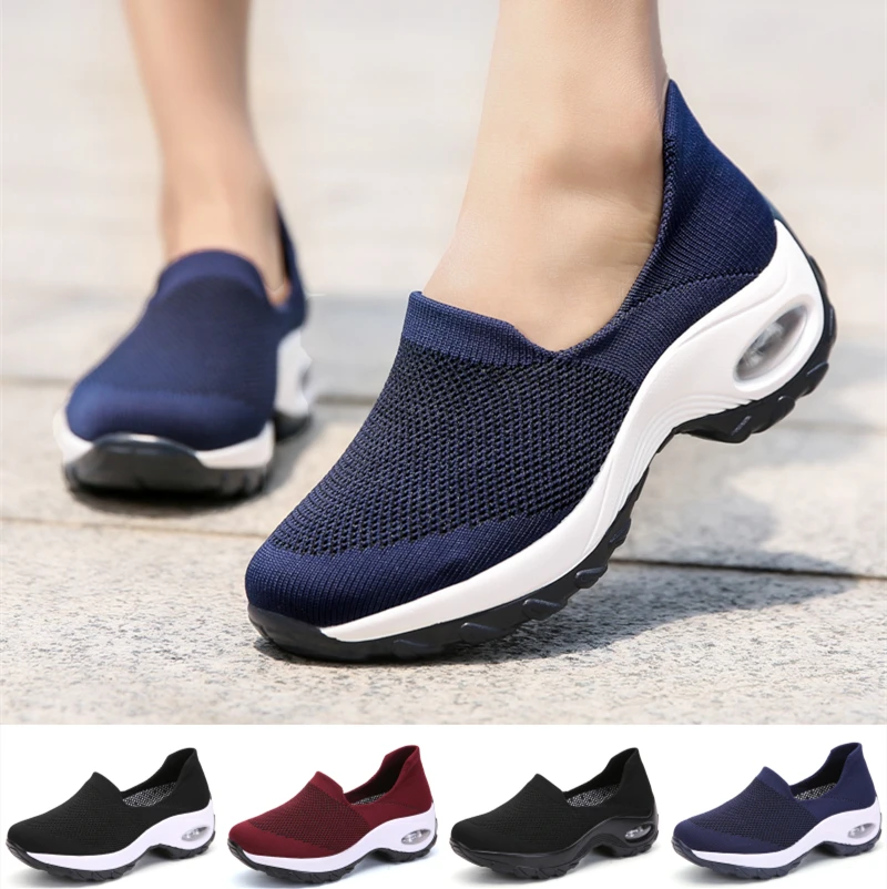 Fashion Women Shoes Knit Casual Slip On Vulcanized Shoes Female Mesh Soft Breathable Footwear For Ladies Sneaker size 35-42