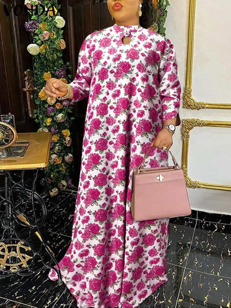 

2023 Floral Printed Dress Summer Women 3/4 Sleeve Holiday Dress Fashion Pleated Party Maxi Sundress Casual Vestidos Femme