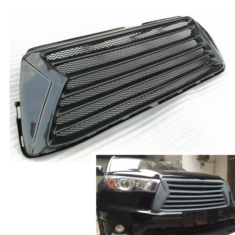 

Передняя решетка из углеродного волокна, гоночный гриль для Toyota Highlander 2014-2016, комплект верхней части кузова автомобиля, бампер, капот, вентил...