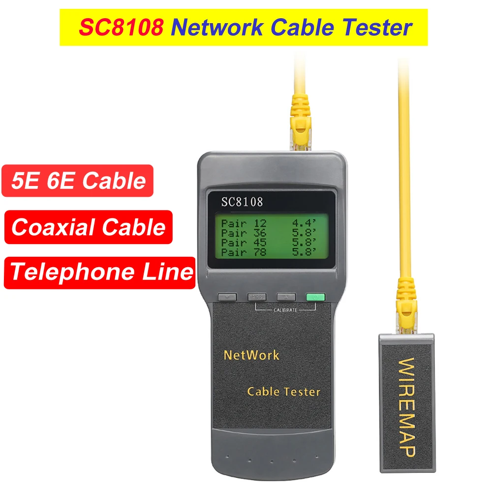 Multi Function SC8108 Portable LCD Network Tester Meter&LAN Phone Cable Tester & Meter With LCD Display RJ45