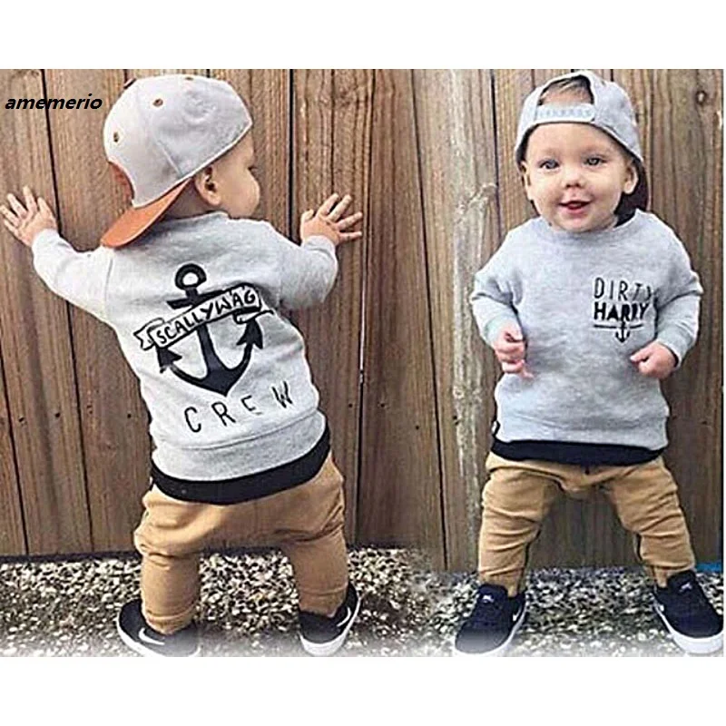 

2 шт., хлопковый серый свитер с длинным рукавом и брюки цвета хаки