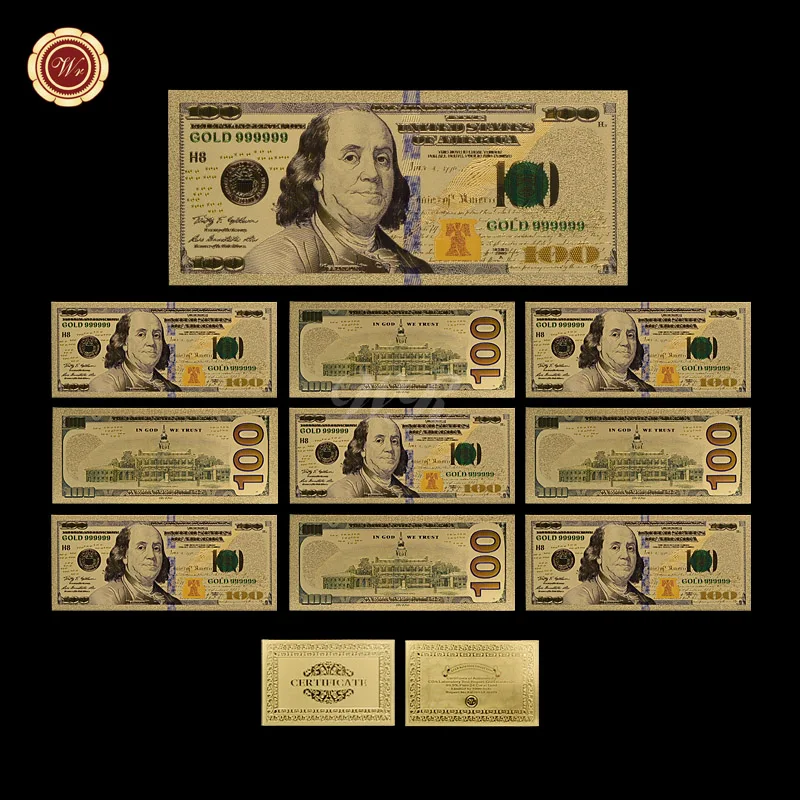 10 шт./набор позолоченные банкноты в американском стиле