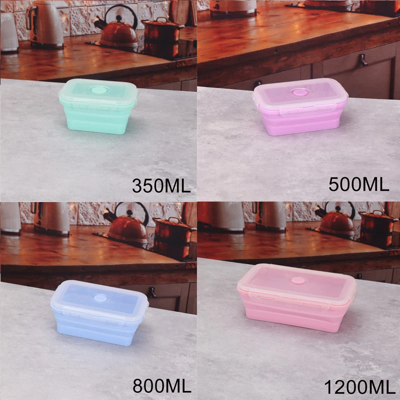 

Silicone Folding Bento Box 4Pcs Collapsible Portable Lunch Box for Food Dinnerware Food Container Bowl Lunchbox Tableware