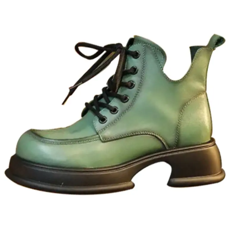 

5cm British Style Genuine Leather Women Motorcycle Ankle Boots Platform Booties Chunky Heels Casual Spring Autumn Shoes