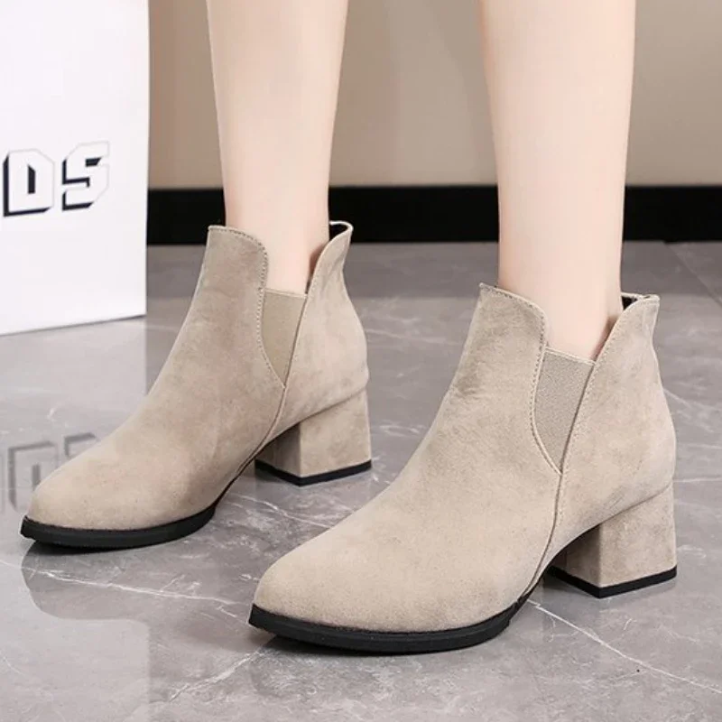 2024 женские ботильоны осенне-зимние ботинки без шнуровки однотонные повседневные