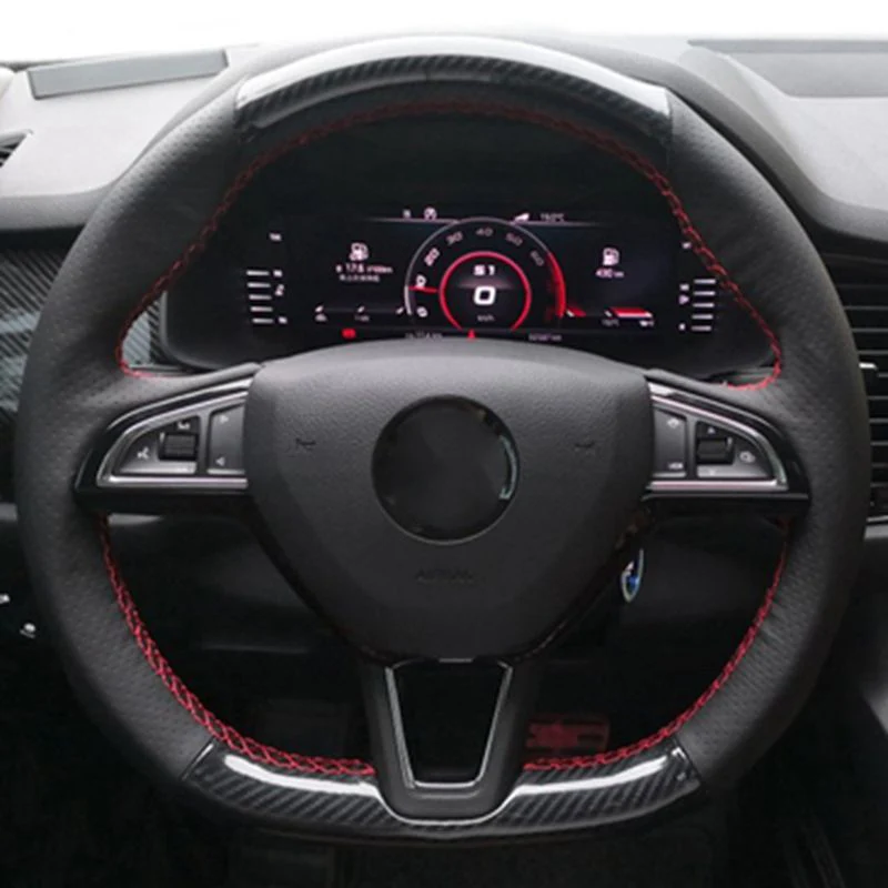 

Сделай Сам, изготовление на заказ для Skoda Citigo Roomster Fabia Octavia Superb Karoq Rapid чехол рулевого колеса автомобиля, углеродные кожаные аксессуары