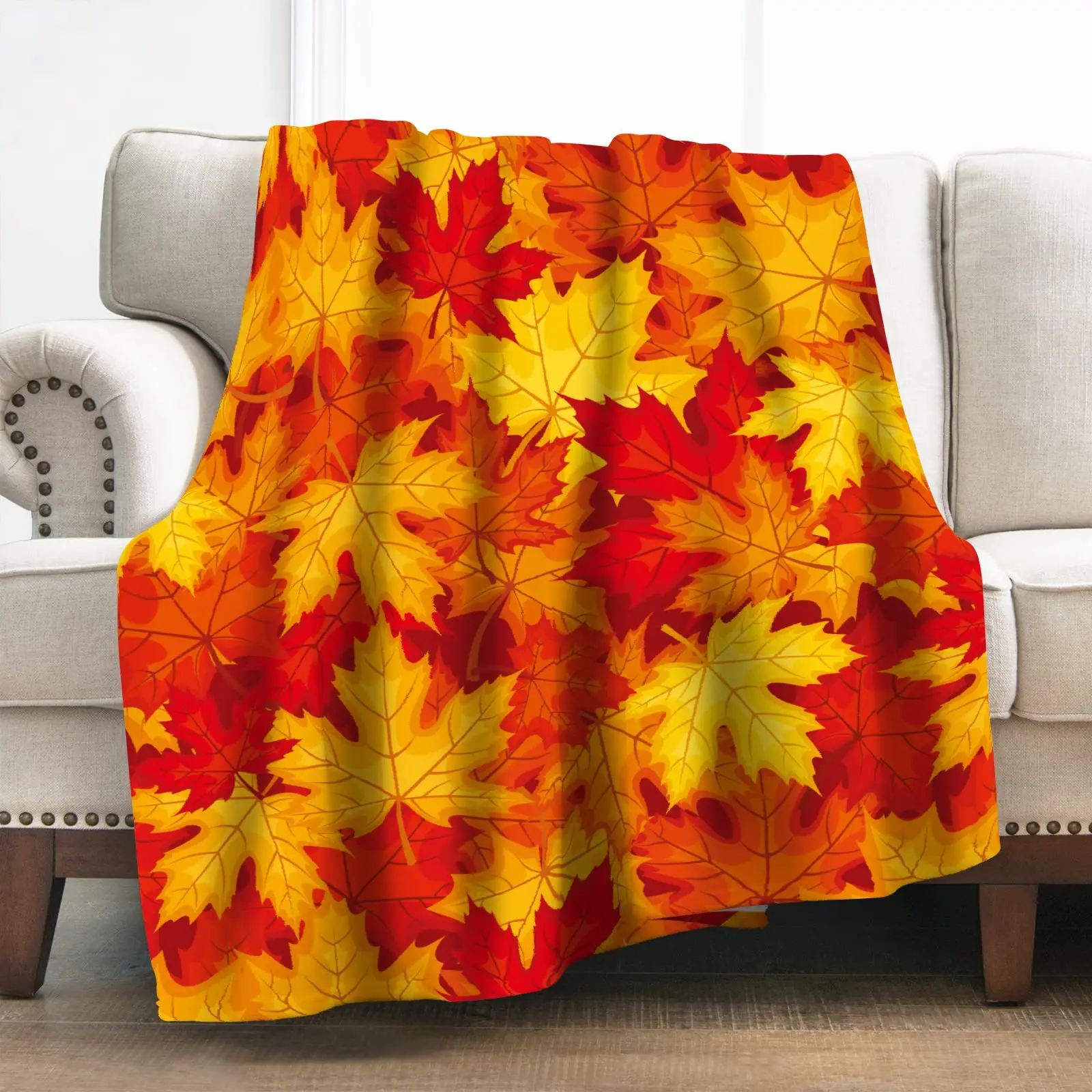 

Maple Leaves Blanket Gifts for Women Girls Boys,Autumn Fall Maple Leaf Thanksgiving Day Halloween Soft Cozy Smooth Throw Blanket