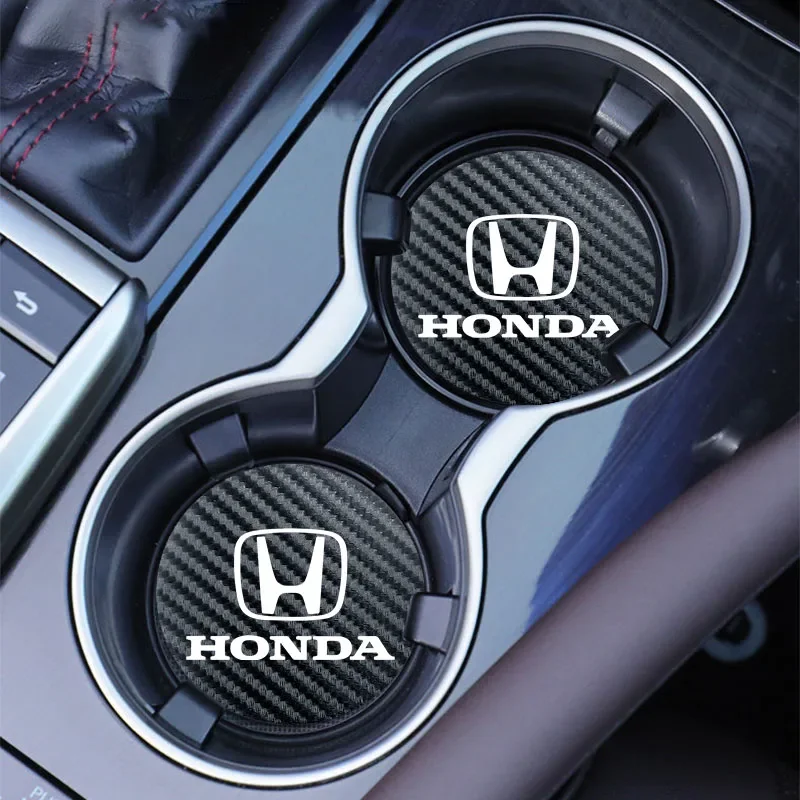 Фото Для Honda Civic Fit Jazz Accord Pilot CRV Odyssey Passport City 2 шт. Автомобильный коврик для чашки с водой из углеродистой кожи, противошумный коврик для подставки №1