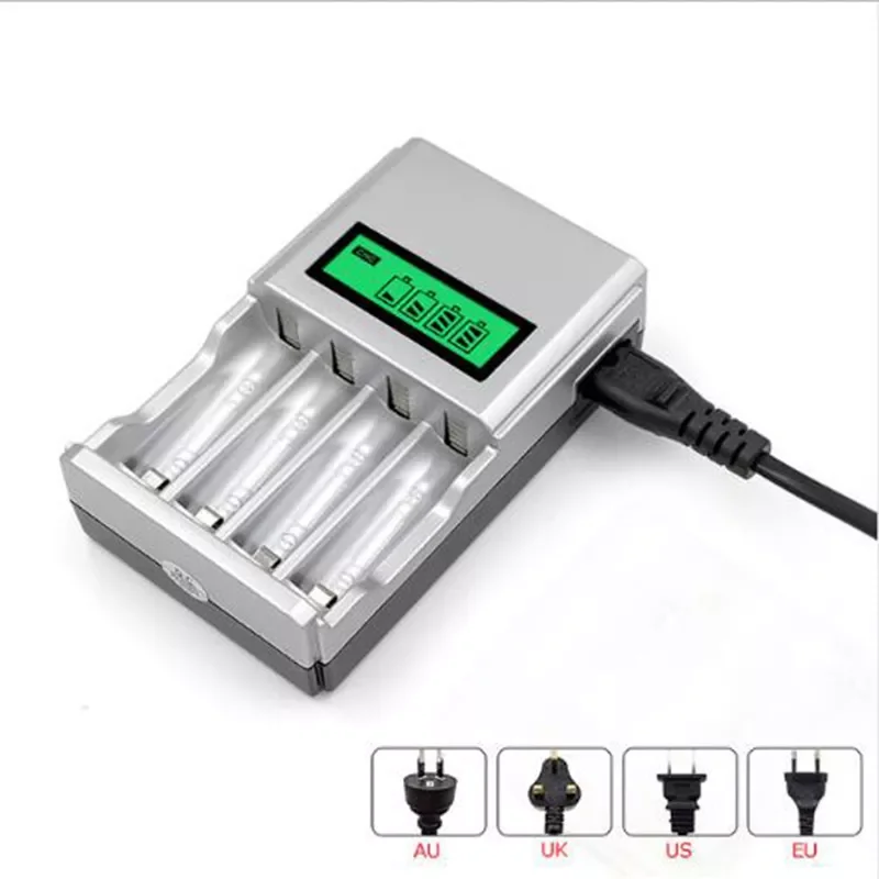 

High quality 1.2V 4 slots AA AAA NI-MH ni-cd quick charge battery charger with LCD display with EU AU US UK plug