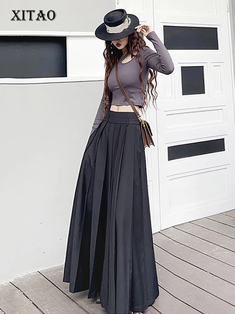 

XITAO Black Long Pants Skirt Loose Fashion Simplicity Temperament Vintage All-match Women Skirt 2022 Winter New SMH1238