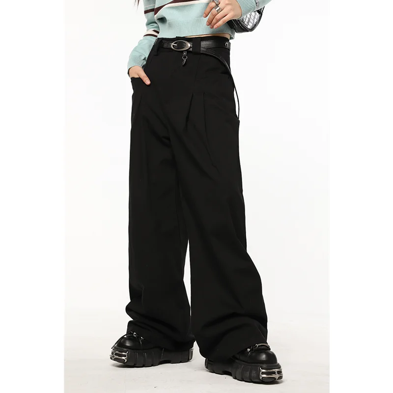 

Vintage Straight Baggy Pants Black Womens Cargo Pants High Waist Streetwear American Style Fashion Wide Leg Trouser