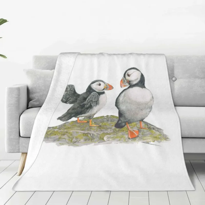 

Puffin Flannel Blanket Bird Nature Soft Bedding Throws for Couch Chair Travelling Cute Bedspread Sofa Bed Cover