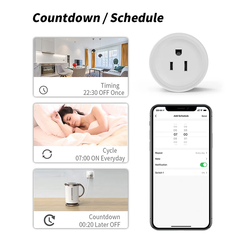 1 шт. WIFI умная розетка американская вилка 10А с функцией мониторинга мощности