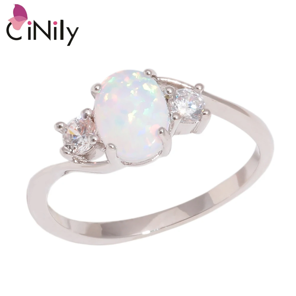 

CiNily Created White Fire Opal Rings Witn Cubic Zirconia Stone Silver Plated For Women Girls Wedding Jewelry Ring Size 7-11