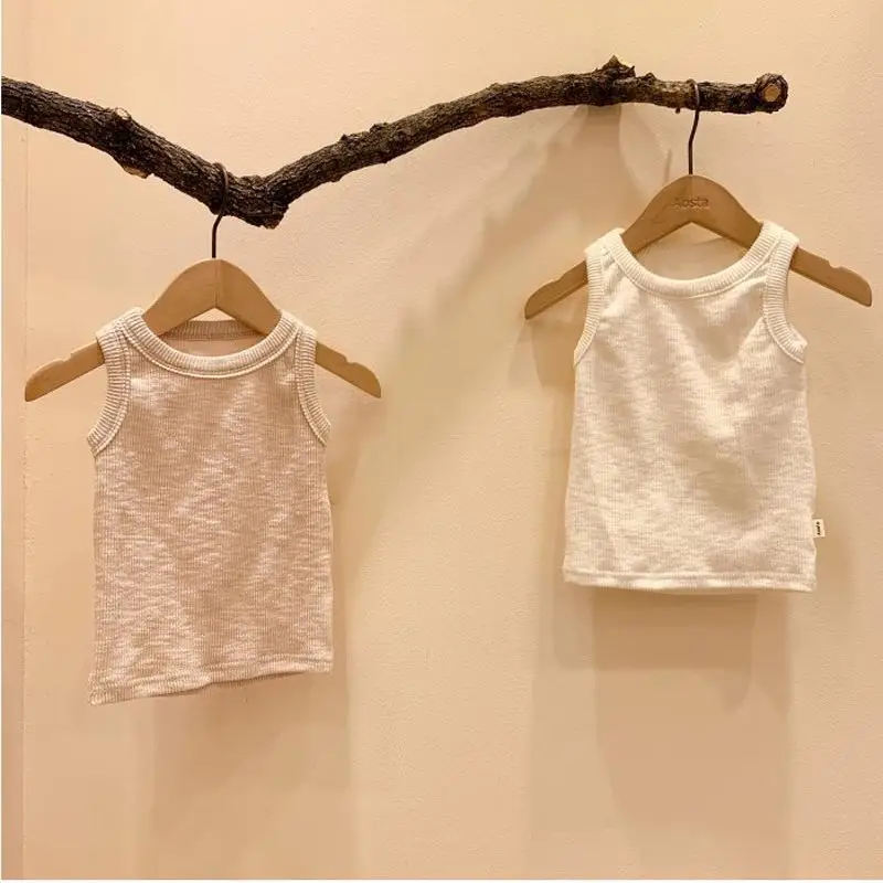 

Infant Thread Cotton Tank Top Summer Thin Breathable Sleeveless White Laydown Top P6625
