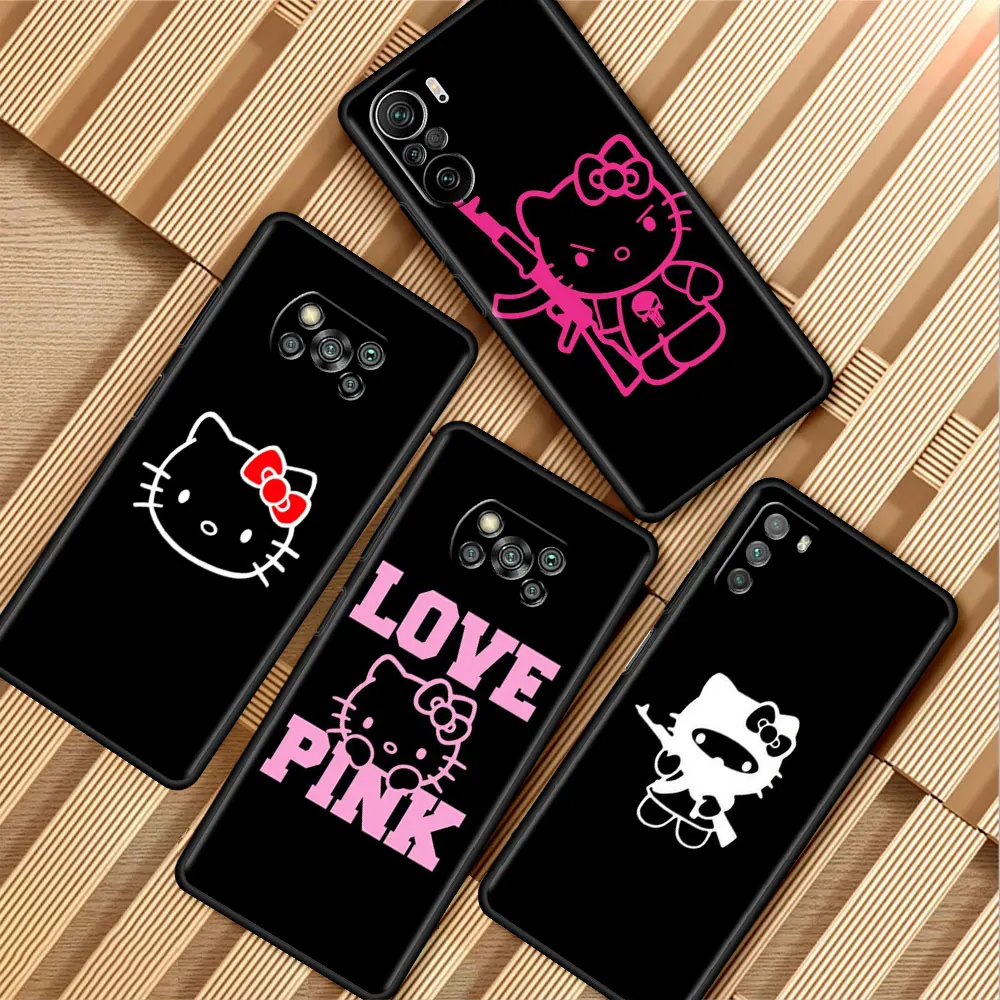 

Cute Cool Hello Kitty Cat Case For Xiaomi Poco X3 X4 F3 F4 GT M4 M3 Pro F1 Cover for Mi 11T 11 lite 5G Note 9s 10 8 Phone Fundas