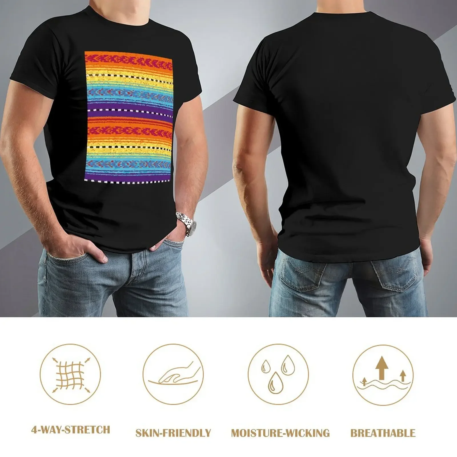 Футболка с мексиканским ребозо в разноцветную полоску пончо радужным сердечком