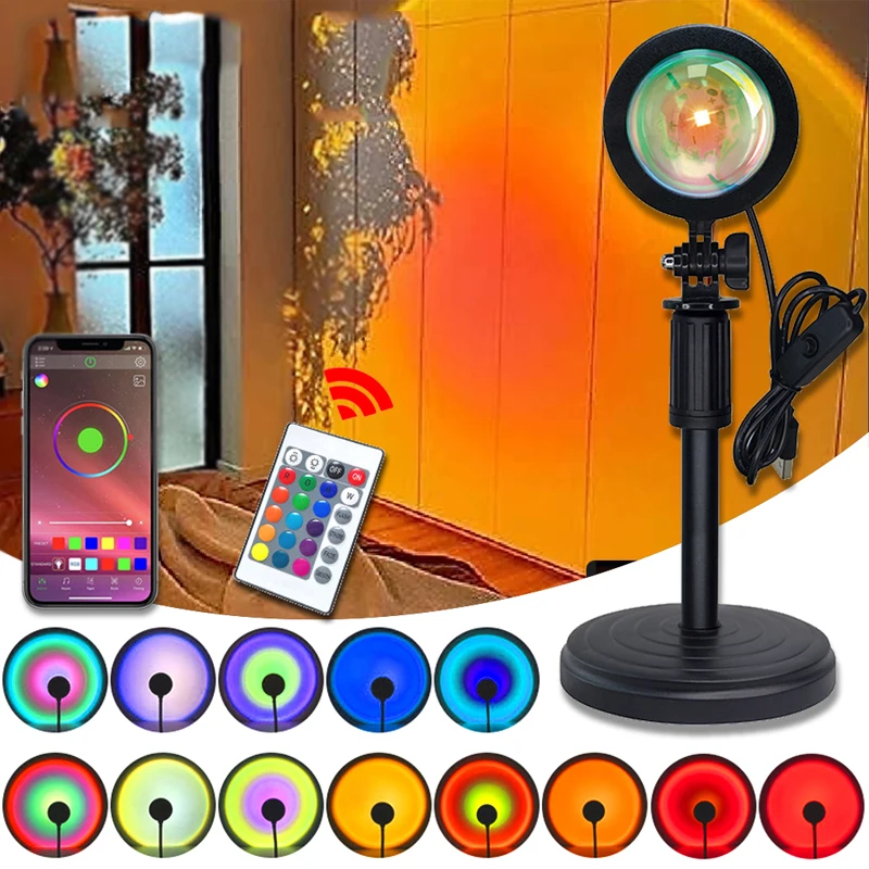 

Sunset Light Sunset Projection Lamp Rainbow Atmosphere Night Light for Bedroom Room Decoration Background Wall Tiktok Table Lamp