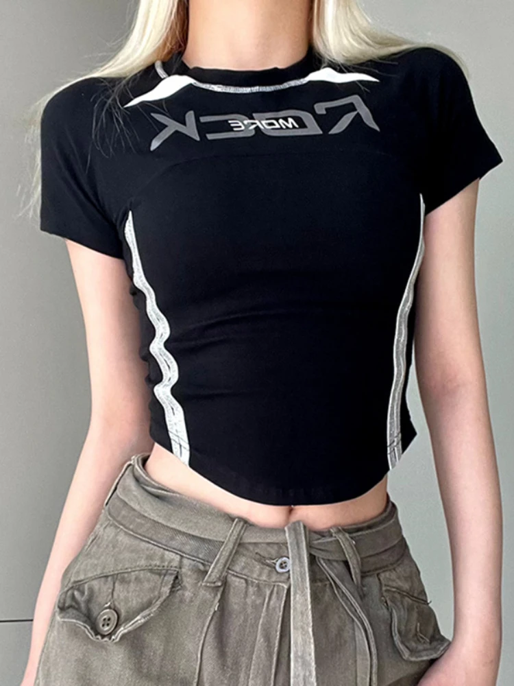 

Женская Винтажная футболка с круглым вырезом, асимметричный кроп-топ с круглым вырезом, Повседневная летняя одежда, Y2k, 2000