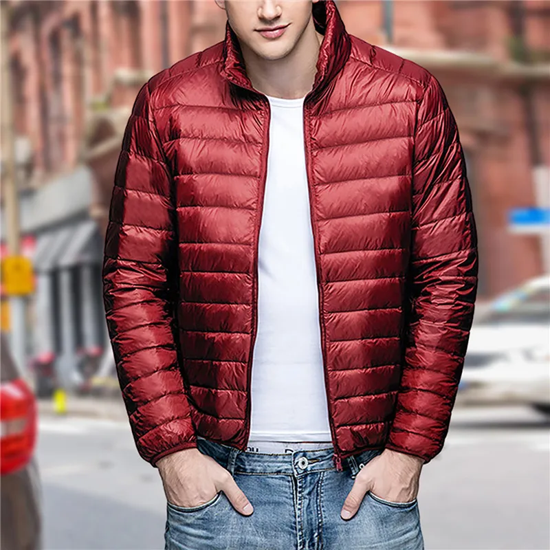 Осенне-зимняя легкая мужская куртка с вертикальным воротником и капюшоном