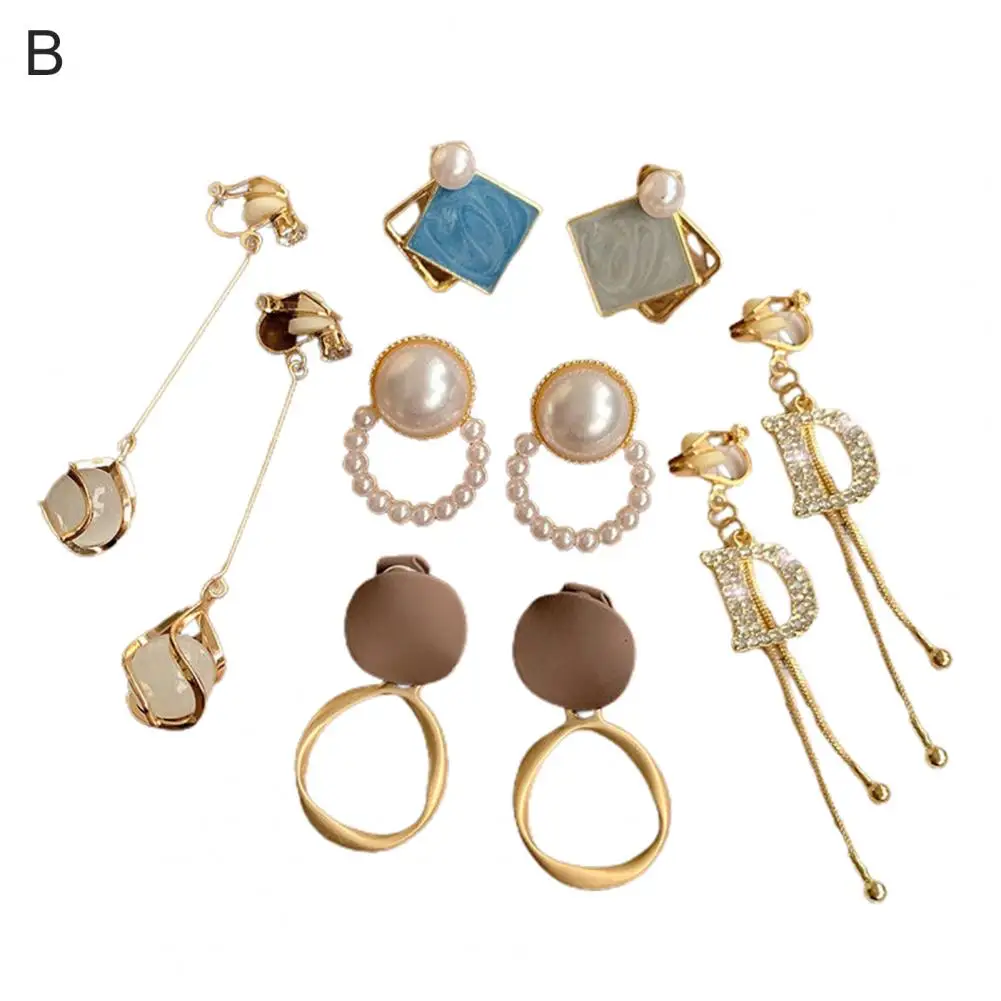 

5 Pairs Party Earrings Popular Female Rhombus Faux Pearls Letter Drop Earrings Birthday Gift Dangle Earrings Women Earrings