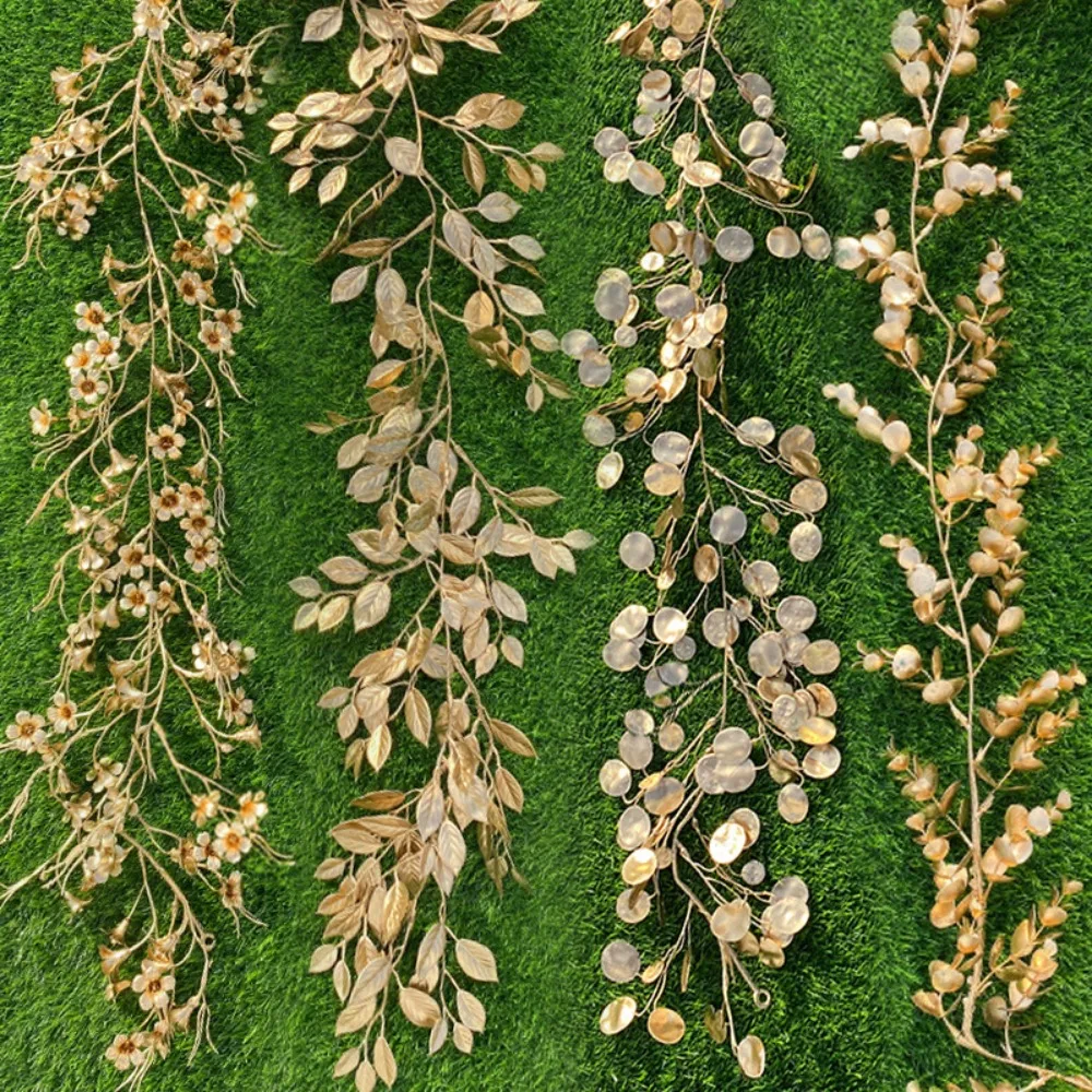

Декоративный реквизит для фотографий, товары для вечеринок, искусственная Золотая гирлянда, Маргаритка, цветок, эвкалипт, листья, лоза, наст...