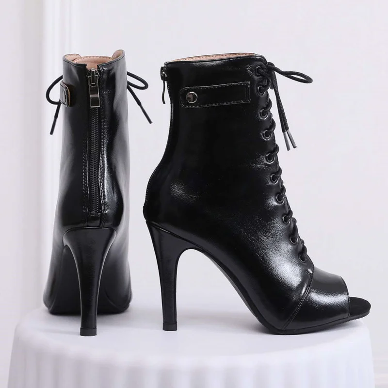 

Women Boots 2022 New Black Heels Latin Dance Women Salas Lace-up Woman High Heel 9.5cm Waltz Software Shoes Hot Sale