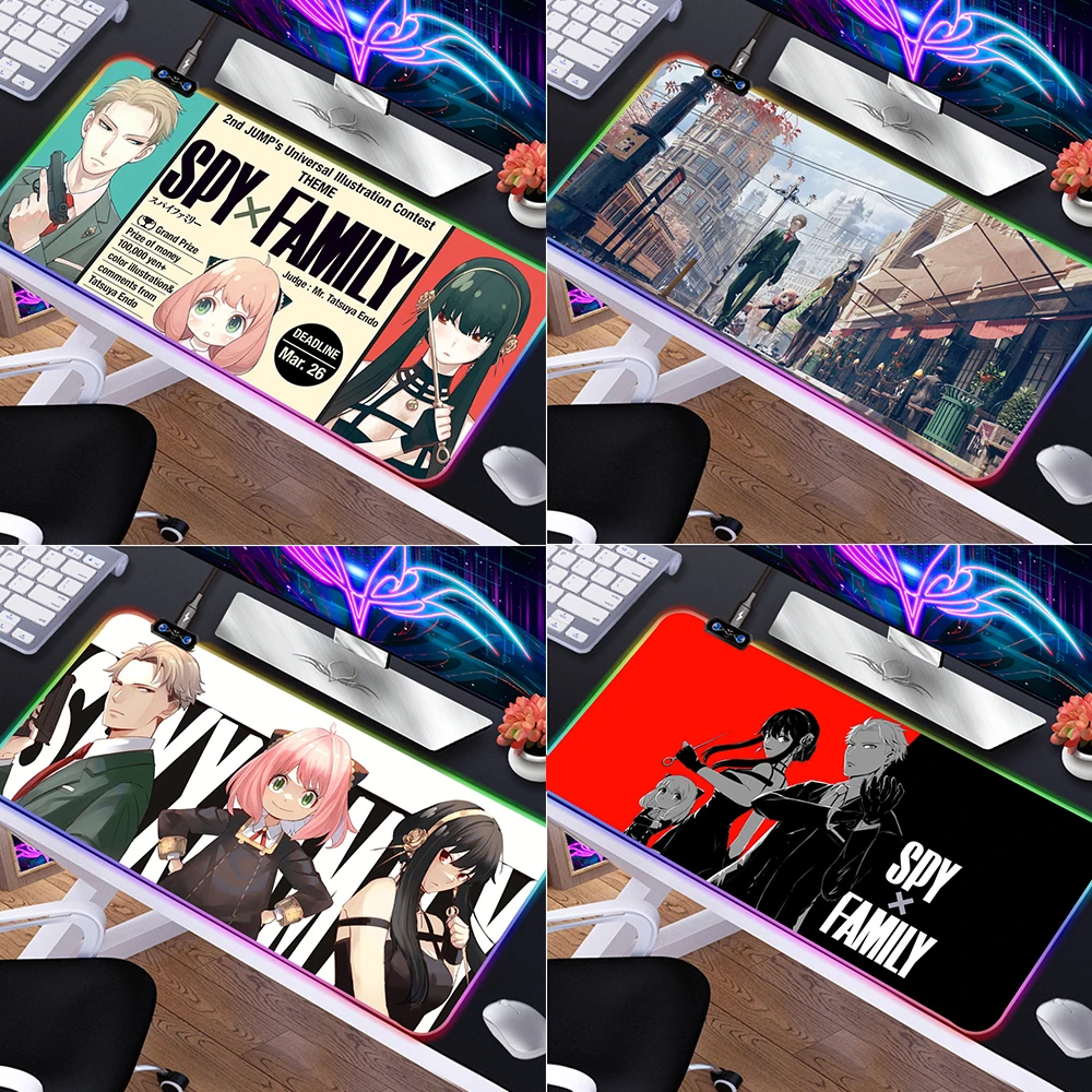 

Spy X Family Large RGB Mouse Pad Anime Gaming Mousepad LED Mause Pad Gamer Accessories Mouse Carpet PC Desk Mat With Backlit