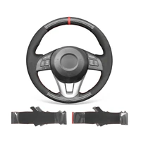diy custom black pu carbon fiber leather steering wheel cover for mazda 3 axela atenza cx 5