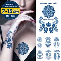 indian henna blue ink juice waterproof temporary tattoo sticker butterfly lotus body art fake tatto men women 3d lasting tattoos