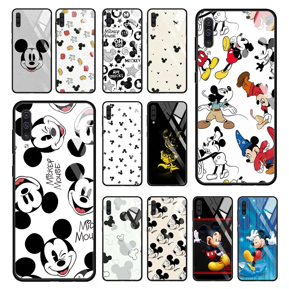 

Cute Mickey Mouse Glass Case For Samsung Galaxy A51 A52 A71 M51 A50 A91 A31 A12s A70 M31 M30s Tempered Phone Cover