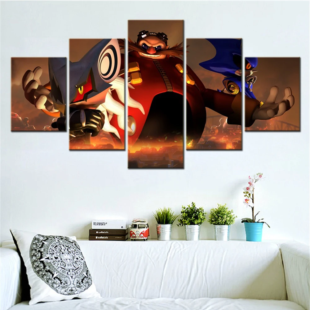 5 Pieces Wall Art Canvas Game Poster Sonic Forces Wallpaper Painting Living Room Bedroom Picture Print Modular Home Decor Mural
