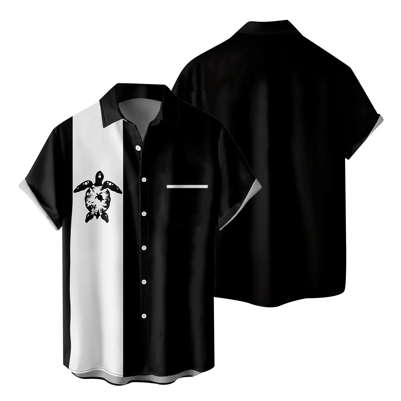 

Mens Fashion And Leisure 3D Digital Printing Buckle Lapel Short Sleeve Shirt Top Shirts Long Sleeve