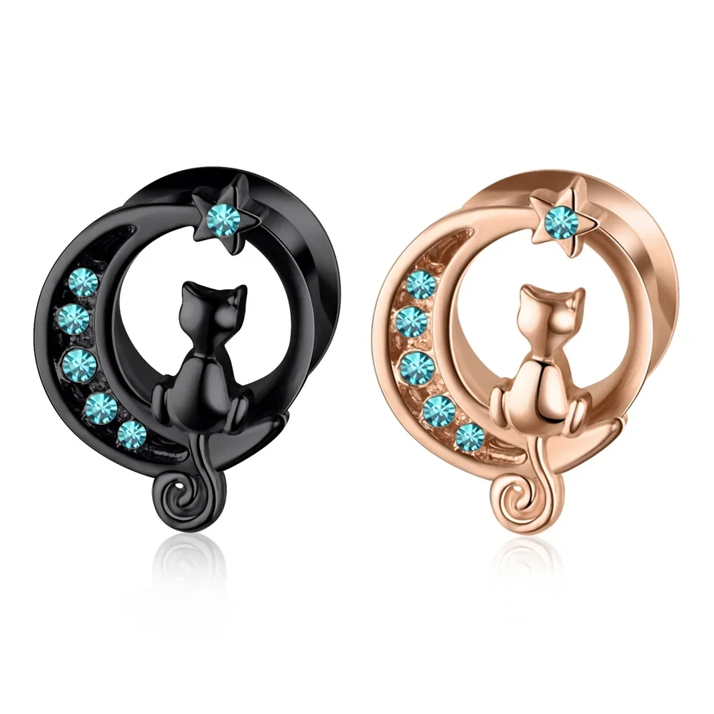 Стразы с Blue Cat Expander Ear Expansiones De Oreja Black Joyas Acero Inoxidable Mujer прокол ушей Оптовая продажа